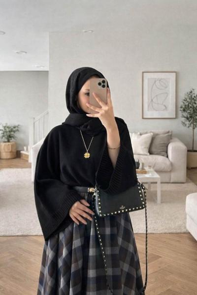 Yarasa Kol Kısa Kazak Siyah