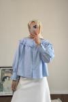 Fırfırlı Kısa Gömlek Mavi
