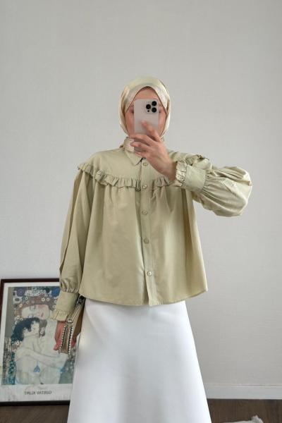 Fırfırlı Kısa Gömlek Çağla Yeşili