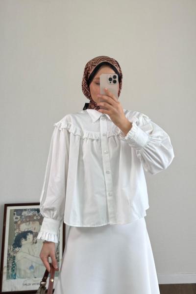 Fırfırlı Kısa Gömlek Ekru