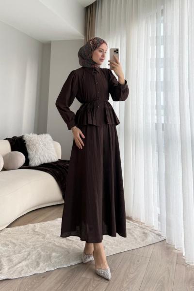 Begonya Etekli Takım Kahverengi