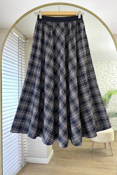 Beli Lastikli Mevlana Ekose Etek Siyah