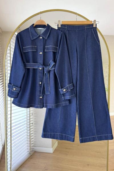 Pantolonlu Denim Takım Lacivert