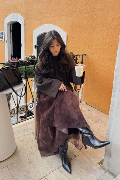 Çiçek Desenli Şifon Etek