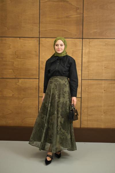 Çiçek Desenli Şifon Etek