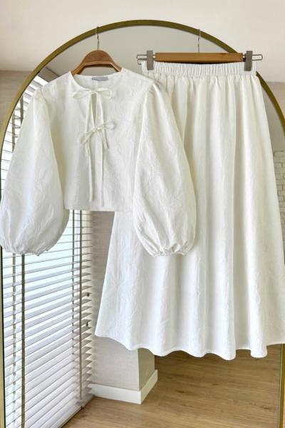 Çiçek Desen Etekli Keten Takım