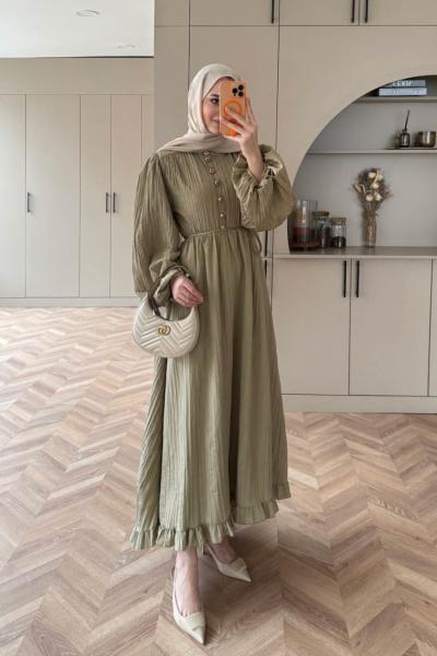 Asimetrik Fırfırlı Piliseli Elbise