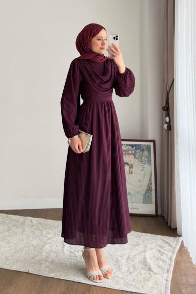 Begonvil Volanlı Elbise