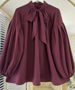yakası Bağlamalı Salaş Tunik Bordo