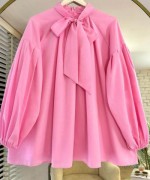 yakası Bağlamalı Salaş Tunik Pembe