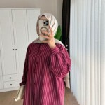 Çizgili Linda Gömlek Bordo