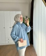 Çizgili Linda Gömlek Mavi