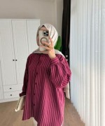 Çizgili Linda Gömlek Mavi