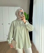 Çizgili Linda Gömlek Su Yeşili