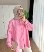 Çizgili Linda Gömlek Pembe