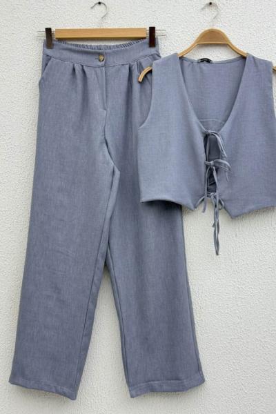 Keten Pantolon-Yelek Takım