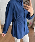 Yanlardan Bağcıklı Poplin Gömlek Lacivert
