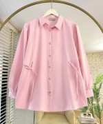 Yanlardan Bağcıklı Poplin Gömlek Pembe
