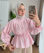 Beli Tünelli Kısa Gömlek Pembe
