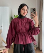 Beli Tünelli Kısa Gömlek Bordo