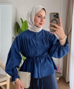 Beli Tünelli Kısa Gömlek Lacivert