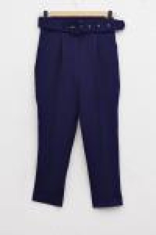 Kemerli Double Krep Pantolon Lacivert