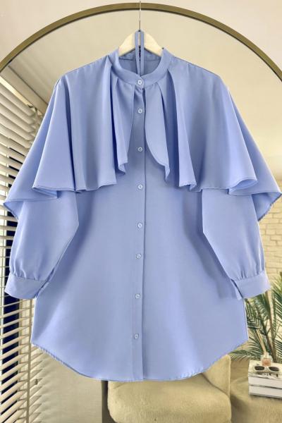 Pelerin Detaylı Gömlek Mavi