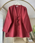 Önü Bağcıklı Gabardin Ceket Bordo