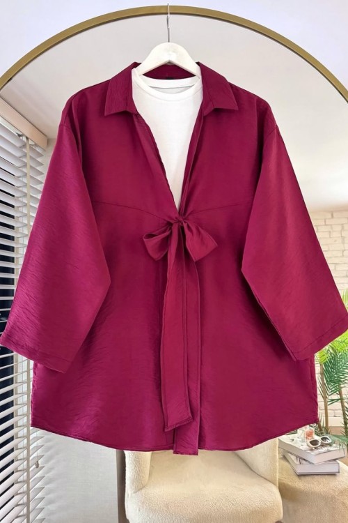 Önü Bağlamalı Kimono Bordo