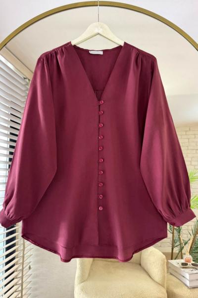 V Yaka Modal Gömlek Bordo