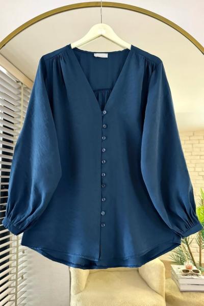 V Yaka Modal Gömlek Lacivert