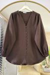 V Yaka Modal Gömlek Kahverengi