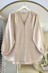 V Yaka Modal Gömlek Bej