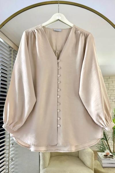 V Yaka Modal Gömlek Bej