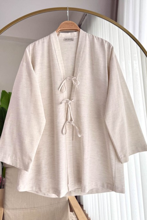Üç Bağlama Kimono Bej