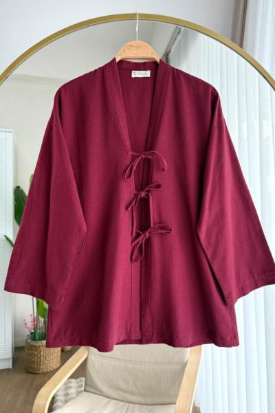 Üç Bağlama Kimono Bordo