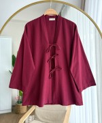 Üç Bağlama Kimono Bordo