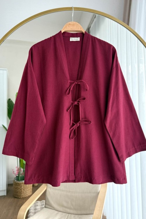 Üç Bağlama Kimono Bordo