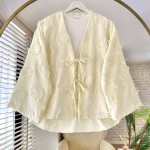 Püsküllü Keten Kimono Sarı