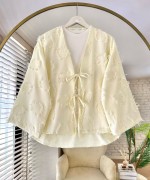 Püsküllü Keten Kimono Sarı