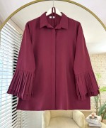 Kolları Piliseli Poplin Gömlek Bordo