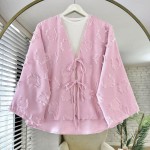 Püsküllü Keten Kimono Pembe