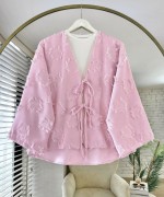 Püsküllü Keten Kimono Pembe