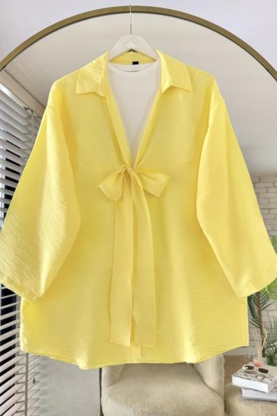 Önü Bağlamalı Kimono Sarı