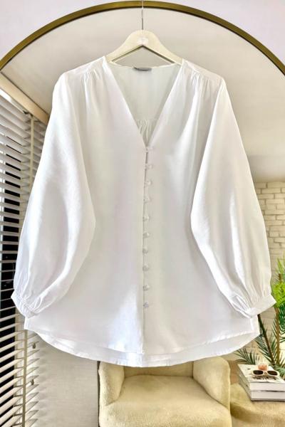 V Yaka Modal Gömlek Beyaz