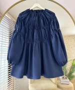 Çiçek İşlemeli Poplin Tunik Lacivert