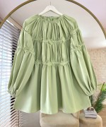 Çiçek İşlemeli Poplin Tunik Çağla Yeşili