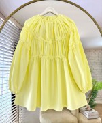 Çiçek İşlemeli Poplin Tunik Sarı