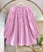Çiçek İşlemeli Poplin Tunik Pembe