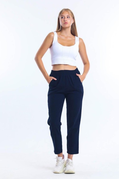 Beli Lastikli Gabardin Pantolon Lacivert